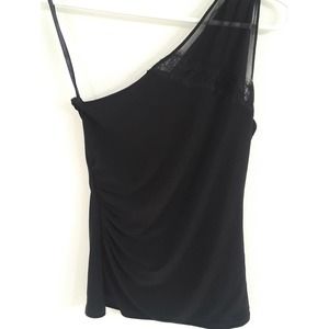 Womens White House Black Market One Shoulder Black Polyester Summer Date Top